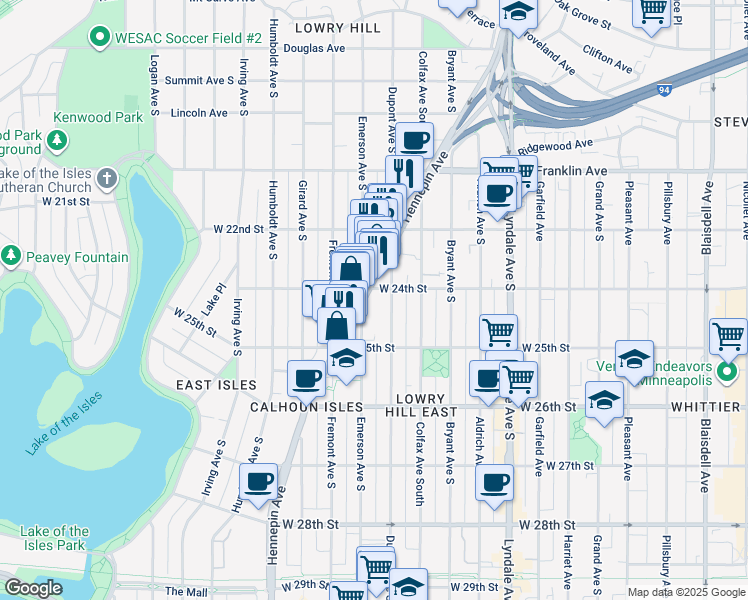 map of restaurants, bars, coffee shops, grocery stores, and more near 2330 Hennepin Avenue South in Minneapolis