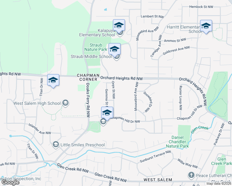 map of restaurants, bars, coffee shops, grocery stores, and more near 1696 Onyx Street Northwest in Salem