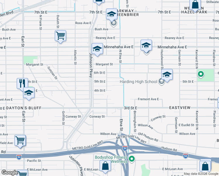 map of restaurants, bars, coffee shops, grocery stores, and more near 1349 5th Street East in Saint Paul