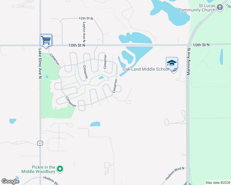map of restaurants, bars, coffee shops, grocery stores, and more near 395 Cimarron in Lake Elmo