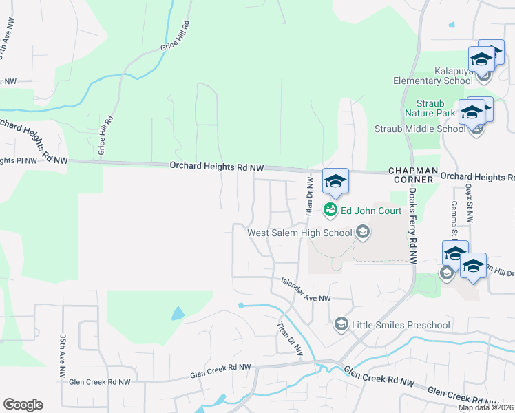 map of restaurants, bars, coffee shops, grocery stores, and more near 1784 Settlers Spring Drive Northwest in Salem