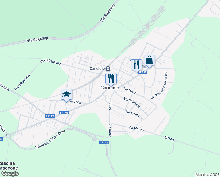 map of restaurants, bars, coffee shops, grocery stores, and more near 4 Vicolo Gastaldi in Candiolo