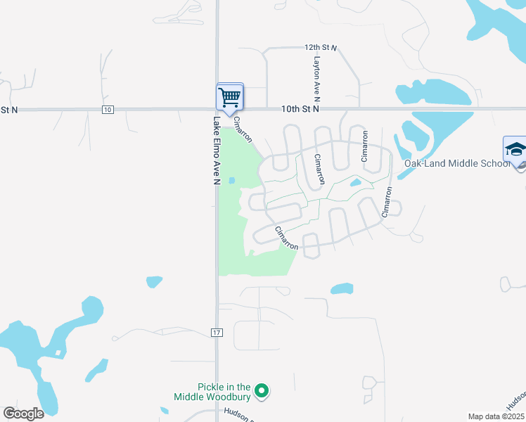 map of restaurants, bars, coffee shops, grocery stores, and more near 153 Cimarron in Lake Elmo