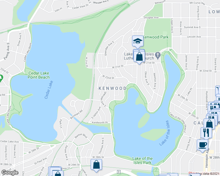 map of restaurants, bars, coffee shops, grocery stores, and more near 2447 West 24th Street in Minneapolis