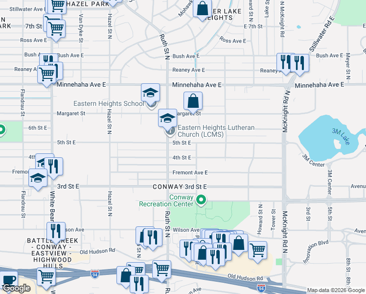 map of restaurants, bars, coffee shops, grocery stores, and more near 2063 5th Street East in Saint Paul