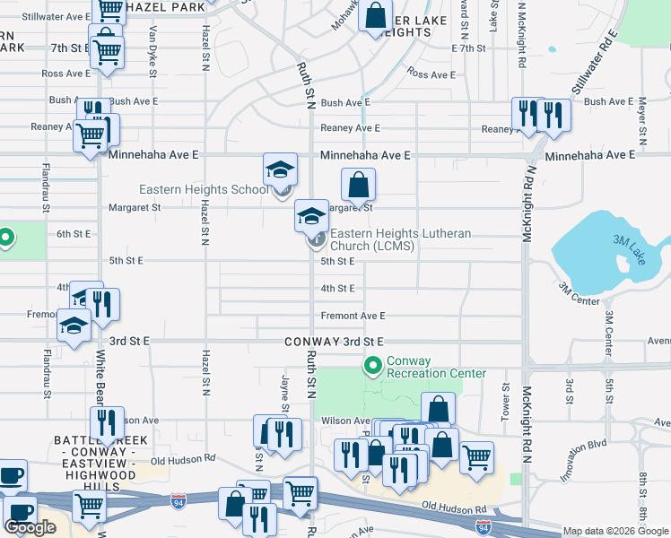 map of restaurants, bars, coffee shops, grocery stores, and more near 2063 5th Street East in Saint Paul