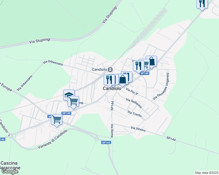 map of restaurants, bars, coffee shops, grocery stores, and more near 4 Vicolo Gastaldi in Candiolo