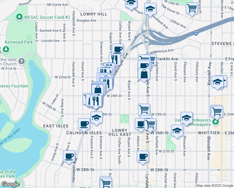map of restaurants, bars, coffee shops, grocery stores, and more near 1006 West 24th Street in Minneapolis