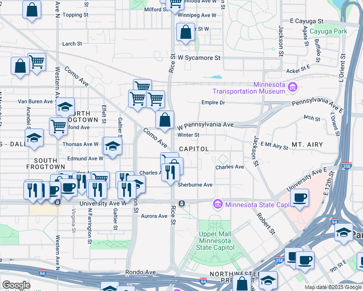 map of restaurants, bars, coffee shops, grocery stores, and more near 120 Winter Street in Saint Paul