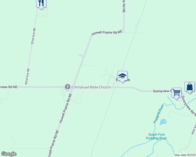 map of restaurants, bars, coffee shops, grocery stores, and more near 8748 Enclid Street Northeast in Salem