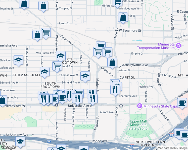 map of restaurants, bars, coffee shops, grocery stores, and more near 226 West Thomas Avenue in Saint Paul