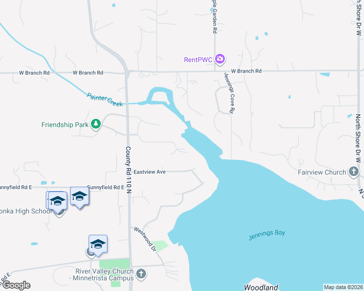 map of restaurants, bars, coffee shops, grocery stores, and more near 5460 Ridgewood Cove in Mound