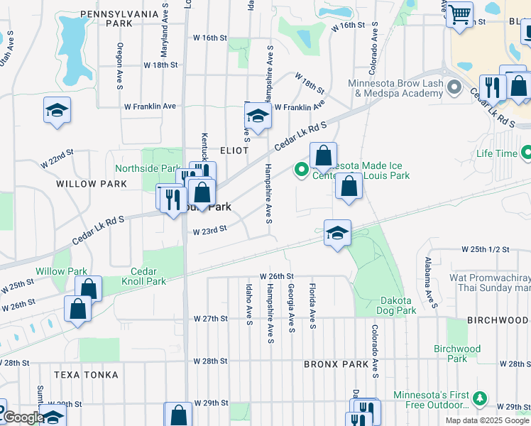 map of restaurants, bars, coffee shops, grocery stores, and more near 6801 West 23rd Street in Minneapolis