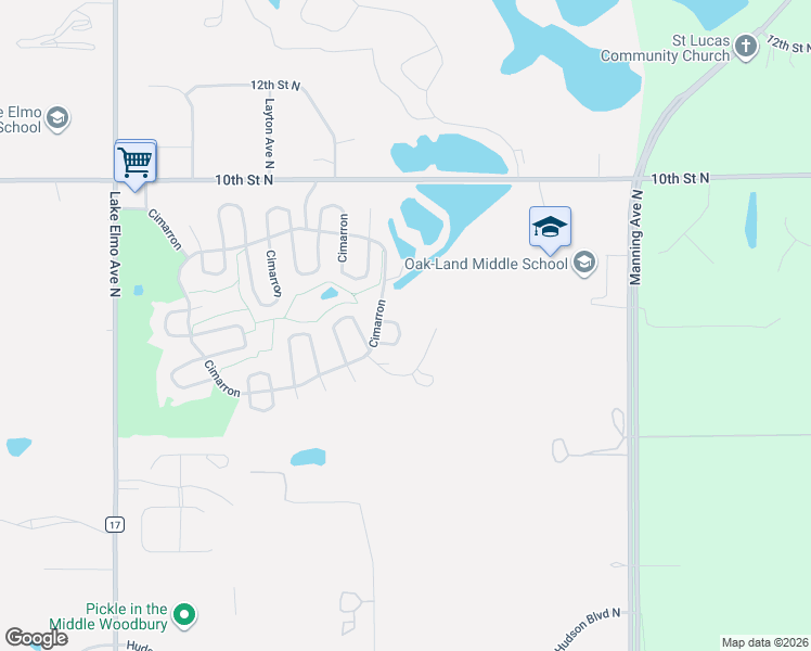 map of restaurants, bars, coffee shops, grocery stores, and more near 341 Cimarron in Lake Elmo
