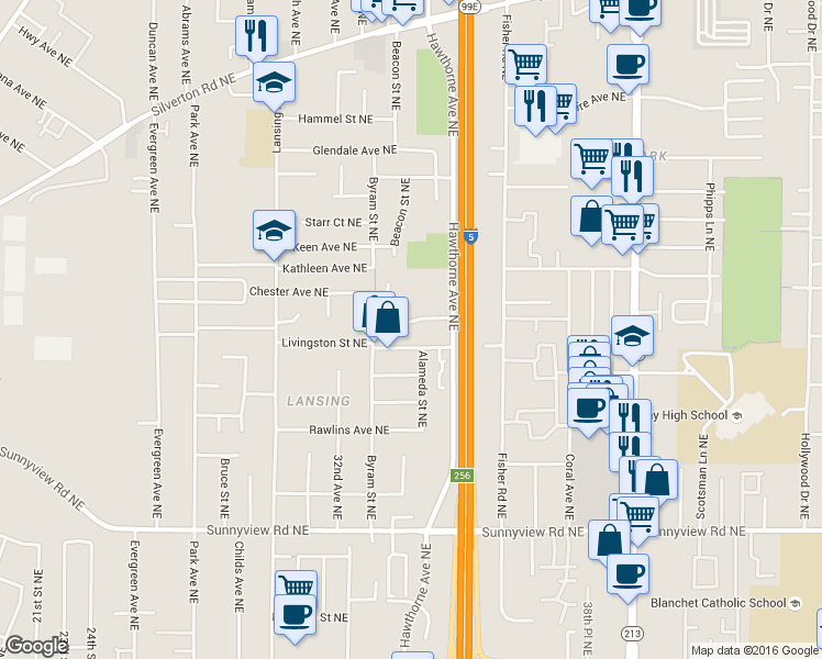 map of restaurants, bars, coffee shops, grocery stores, and more near 3370-3372 Monarch Court Northeast in Salem