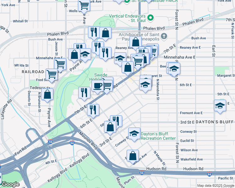 map of restaurants, bars, coffee shops, grocery stores, and more near 403 Eichenwald Street in Saint Paul