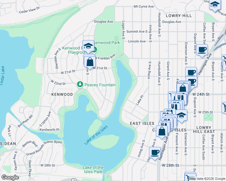 map of restaurants, bars, coffee shops, grocery stores, and more near 2232 Grand Rounds National Byway in Minneapolis