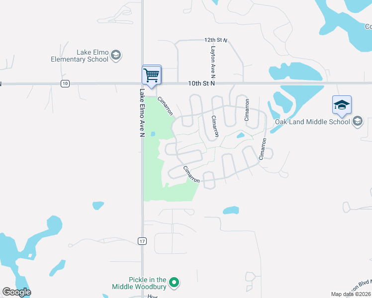 map of restaurants, bars, coffee shops, grocery stores, and more near 45 Cimarron in Lake Elmo