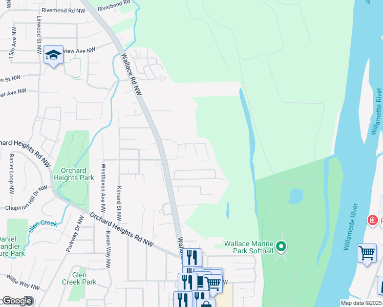 map of restaurants, bars, coffee shops, grocery stores, and more near 750 River Valley Drive Northwest in Salem