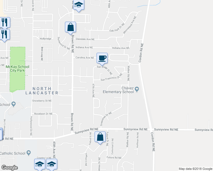 map of restaurants, bars, coffee shops, grocery stores, and more near 4781 Serra Court Northeast in Salem