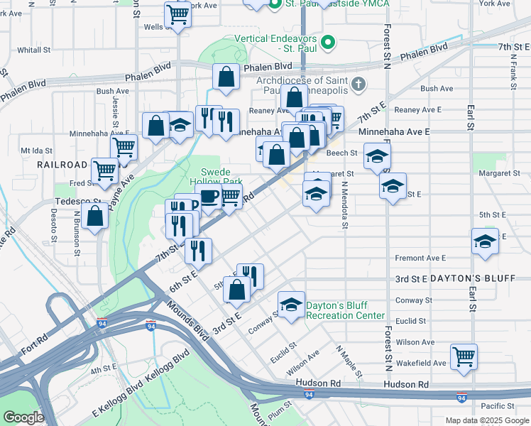 map of restaurants, bars, coffee shops, grocery stores, and more near 394 Eichenwald Street in Saint Paul