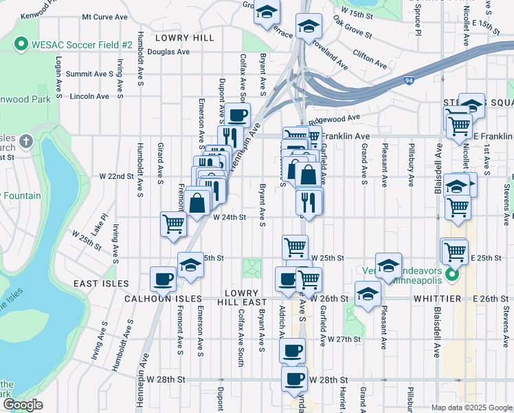 map of restaurants, bars, coffee shops, grocery stores, and more near 2314 Bryant Avenue South in Minneapolis