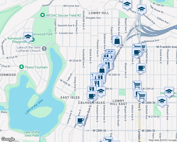 map of restaurants, bars, coffee shops, grocery stores, and more near 2314 Girard Avenue South in Minneapolis