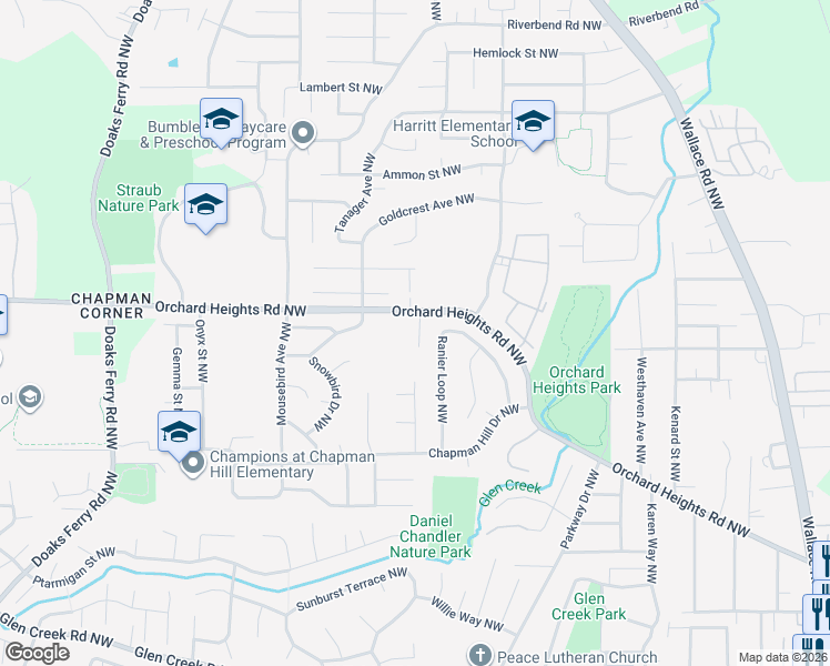 map of restaurants, bars, coffee shops, grocery stores, and more near 1757 Schoolhouse Court Northwest in Salem