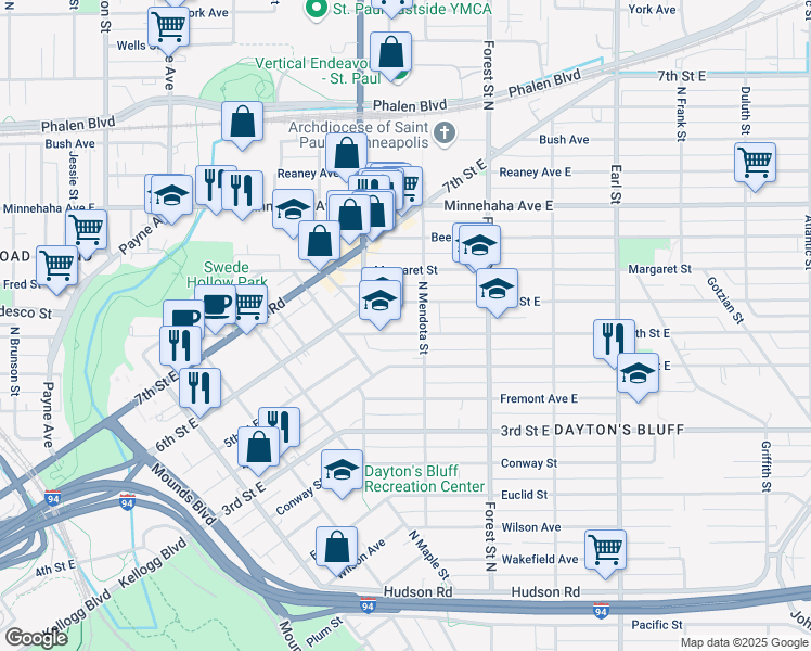 map of restaurants, bars, coffee shops, grocery stores, and more near 859 5th Street East in Saint Paul