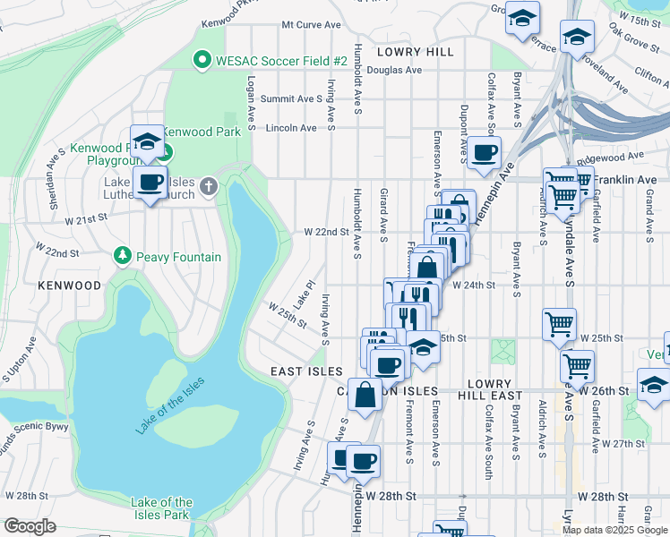 map of restaurants, bars, coffee shops, grocery stores, and more near 2320 Irving Avenue South in Minneapolis