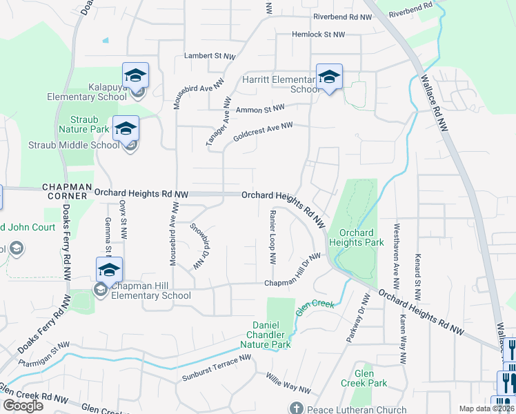 map of restaurants, bars, coffee shops, grocery stores, and more near 1748 Schoolhouse Court Northwest in Salem