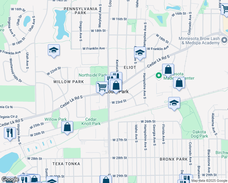 map of restaurants, bars, coffee shops, grocery stores, and more near in St. Louis Park