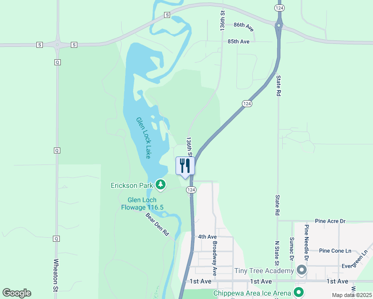 map of restaurants, bars, coffee shops, grocery stores, and more near 8088 136th Street in Chippewa Falls