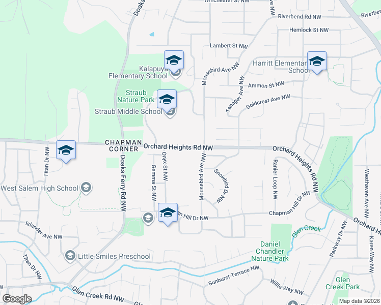 map of restaurants, bars, coffee shops, grocery stores, and more near 1753 Mousebird Avenue Northwest in Salem