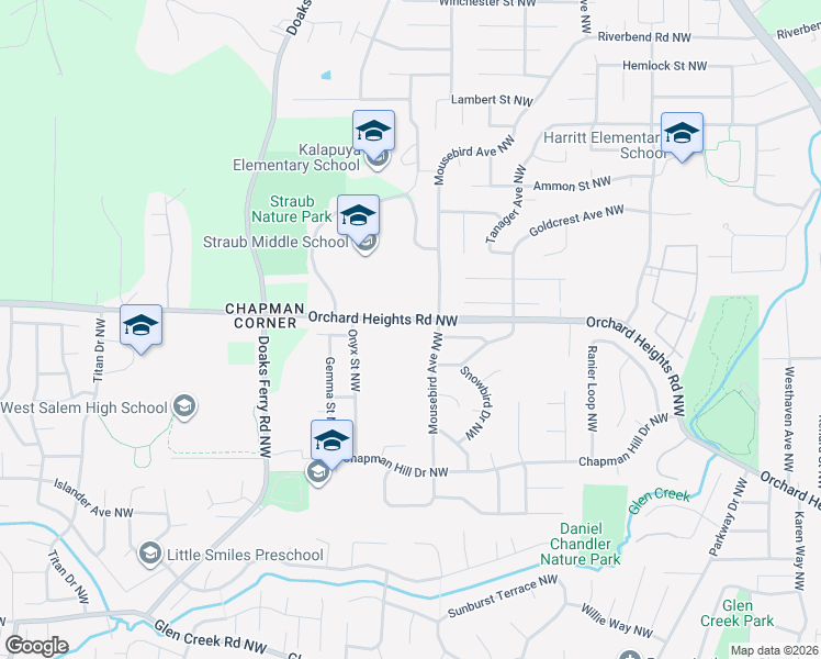 map of restaurants, bars, coffee shops, grocery stores, and more near 1753 Mousebird Avenue Northwest in Salem