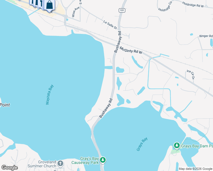 map of restaurants, bars, coffee shops, grocery stores, and more near 555 Bushaway Road in Wayzata