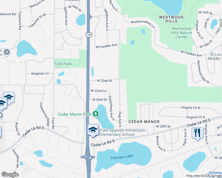 map of restaurants, bars, coffee shops, grocery stores, and more near 2237 Gettysburg Avenue South in Minneapolis