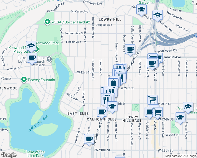 map of restaurants, bars, coffee shops, grocery stores, and more near 2314 Girard Avenue South in Minneapolis