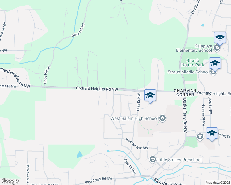 map of restaurants, bars, coffee shops, grocery stores, and more near 3000 Orchard Heights Road Northwest in Salem