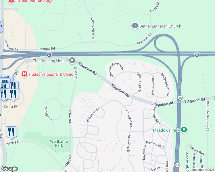 map of restaurants, bars, coffee shops, grocery stores, and more near 483 Stageline Road in Hudson