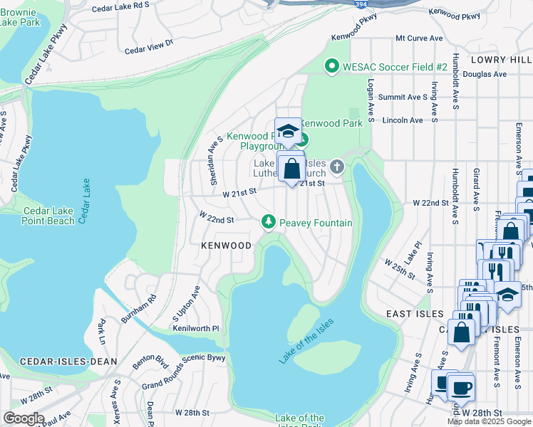 map of restaurants, bars, coffee shops, grocery stores, and more near 2112 Penn Avenue South in Minneapolis