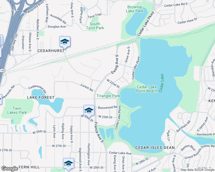 map of restaurants, bars, coffee shops, grocery stores, and more near 3715 West 22nd Street in Minneapolis