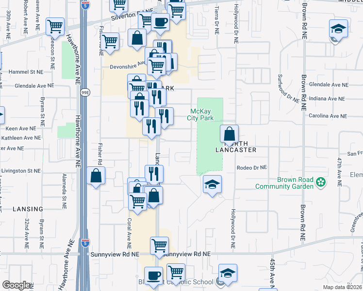 map of restaurants, bars, coffee shops, grocery stores, and more near 4060 Beverly Avenue Northeast in Salem