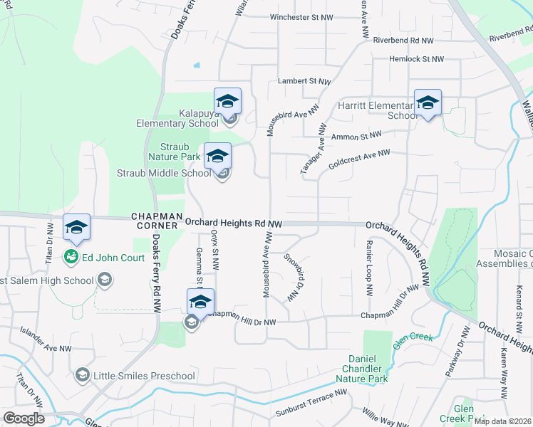 map of restaurants, bars, coffee shops, grocery stores, and more near 1877 Mousebird Avenue Northwest in Salem
