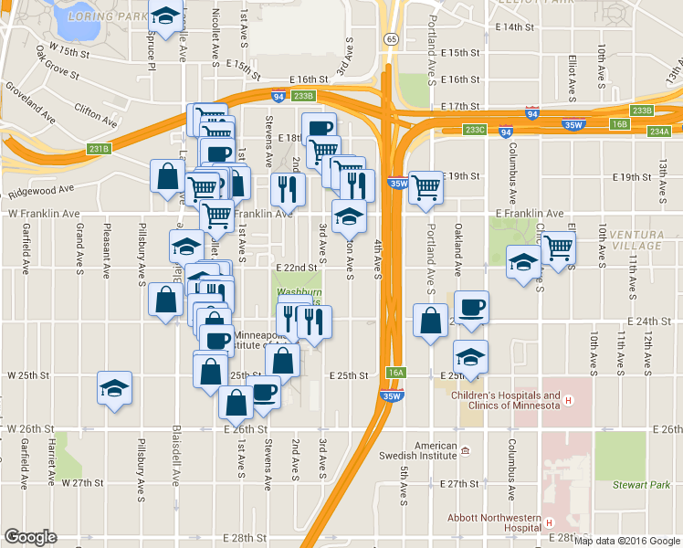 map of restaurants, bars, coffee shops, grocery stores, and more near 2000-2198 Clinton Ave S in Minneapolis