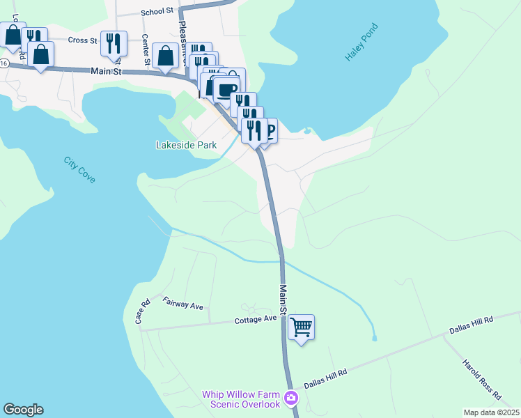 map of restaurants, bars, coffee shops, grocery stores, and more near 2377 Main Street in Rangeley