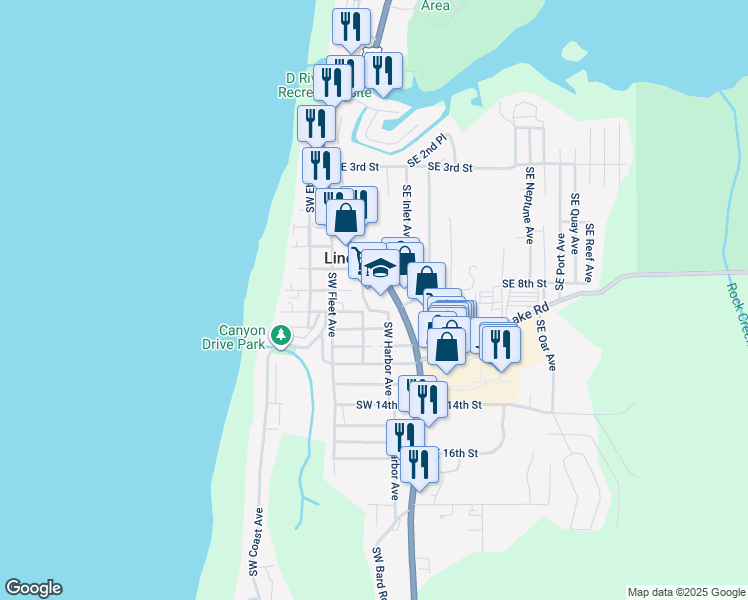 map of restaurants, bars, coffee shops, grocery stores, and more near 801 U.S. 101 in Lincoln City