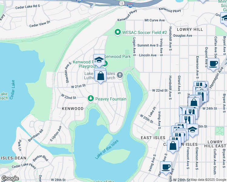 map of restaurants, bars, coffee shops, grocery stores, and more near 2120 Newton Avenue South in Minneapolis