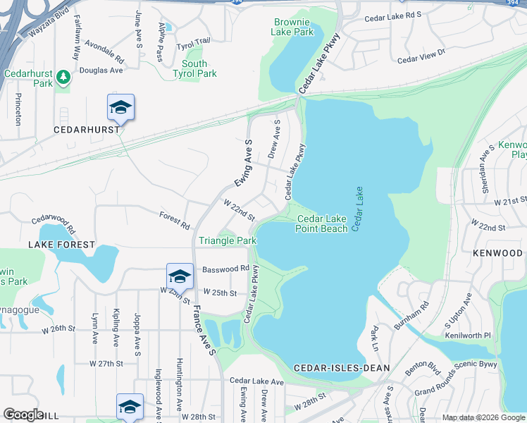map of restaurants, bars, coffee shops, grocery stores, and more near 3512 West 22nd Street in Minneapolis