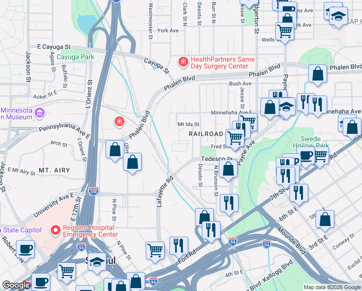 map of restaurants, bars, coffee shops, grocery stores, and more near 660 North Rivoli Street in Saint Paul